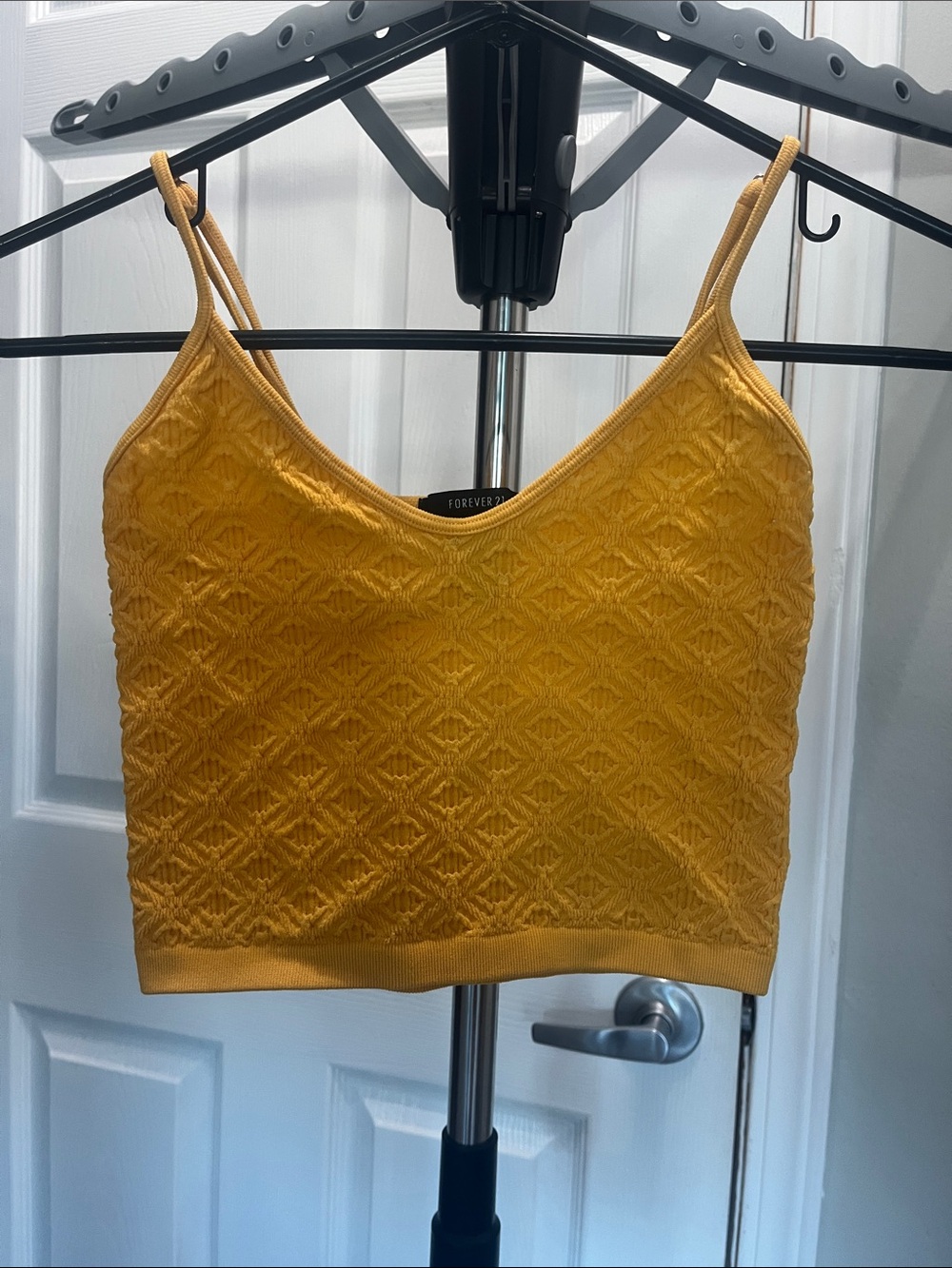 Forever 21 Yellow Lace-Texture Cami Crop Top